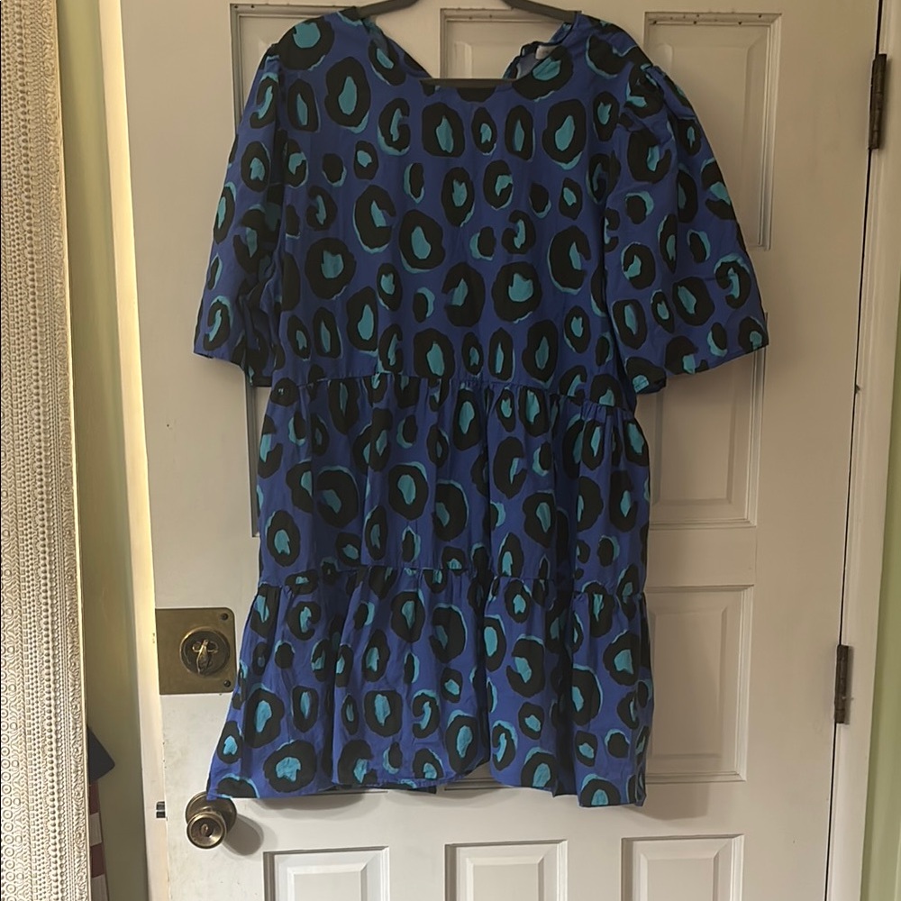 Stylish Blue and Green Leopard Print Mini Dress
